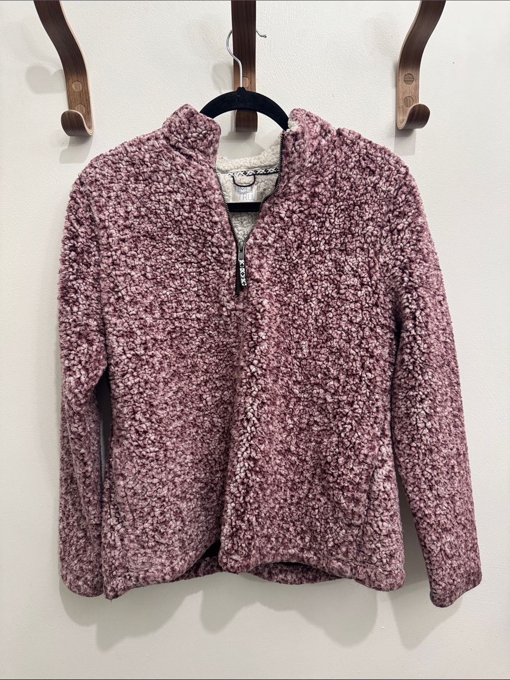 Time and Tru Girls Plush Half-Zip Jacket - Dusty Mauve